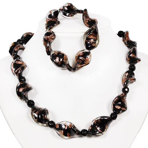 Armkette + Halskette 7055 - Muranoglas & Hämatit - zum Schließen ins Bild klicken